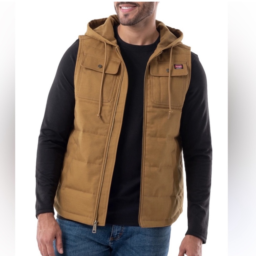 Wrangler Workwear Men's Quilted Lined Duck Vest with Hood size L NWOT